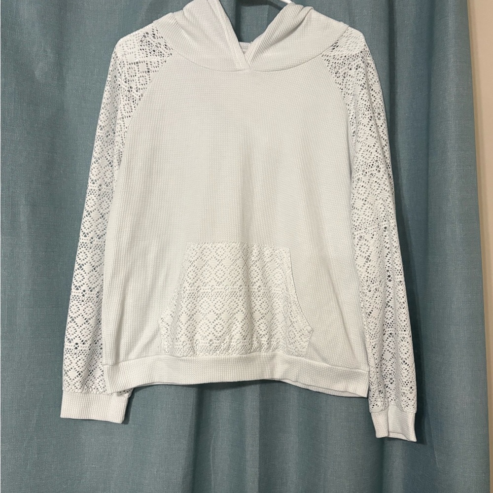 Women's White Lace Sleeve Hoodie